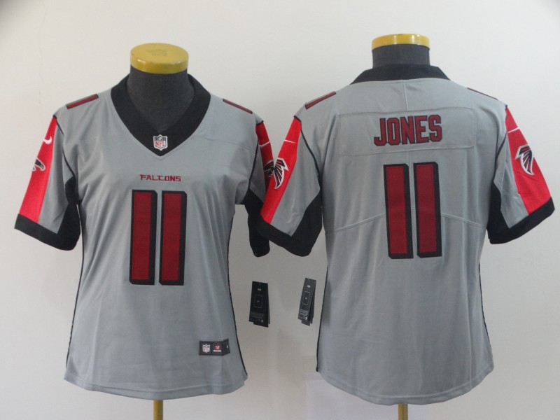 Womens NFL Atlanta Falcons #11 Jones Inverted Grey Jersey