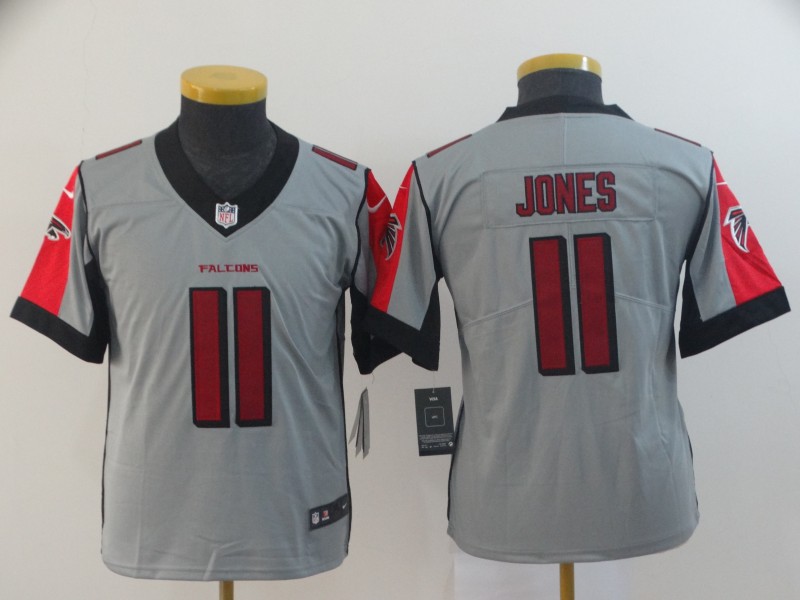 Kids NFL Atlanta Falcons #11 Jones Inverted Grey Jersey