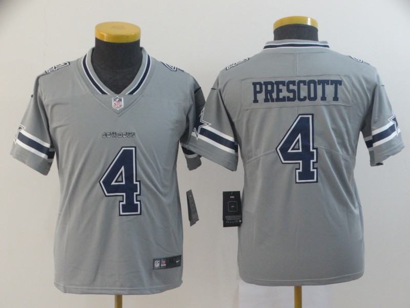 Kids NFL Dallas Cowboys #4 Prescott Inverted Grey Jersey