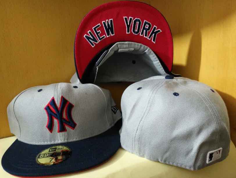 MLB New York Yankees Grey Fitted Hats--6