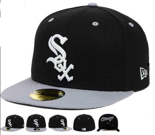 MLB Chicago White Sox Black Fitted Hats--6
