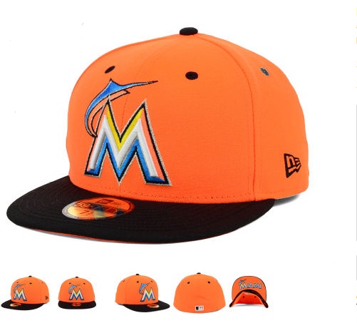 MLB Miami Marlins Orange Fitted Hats--6