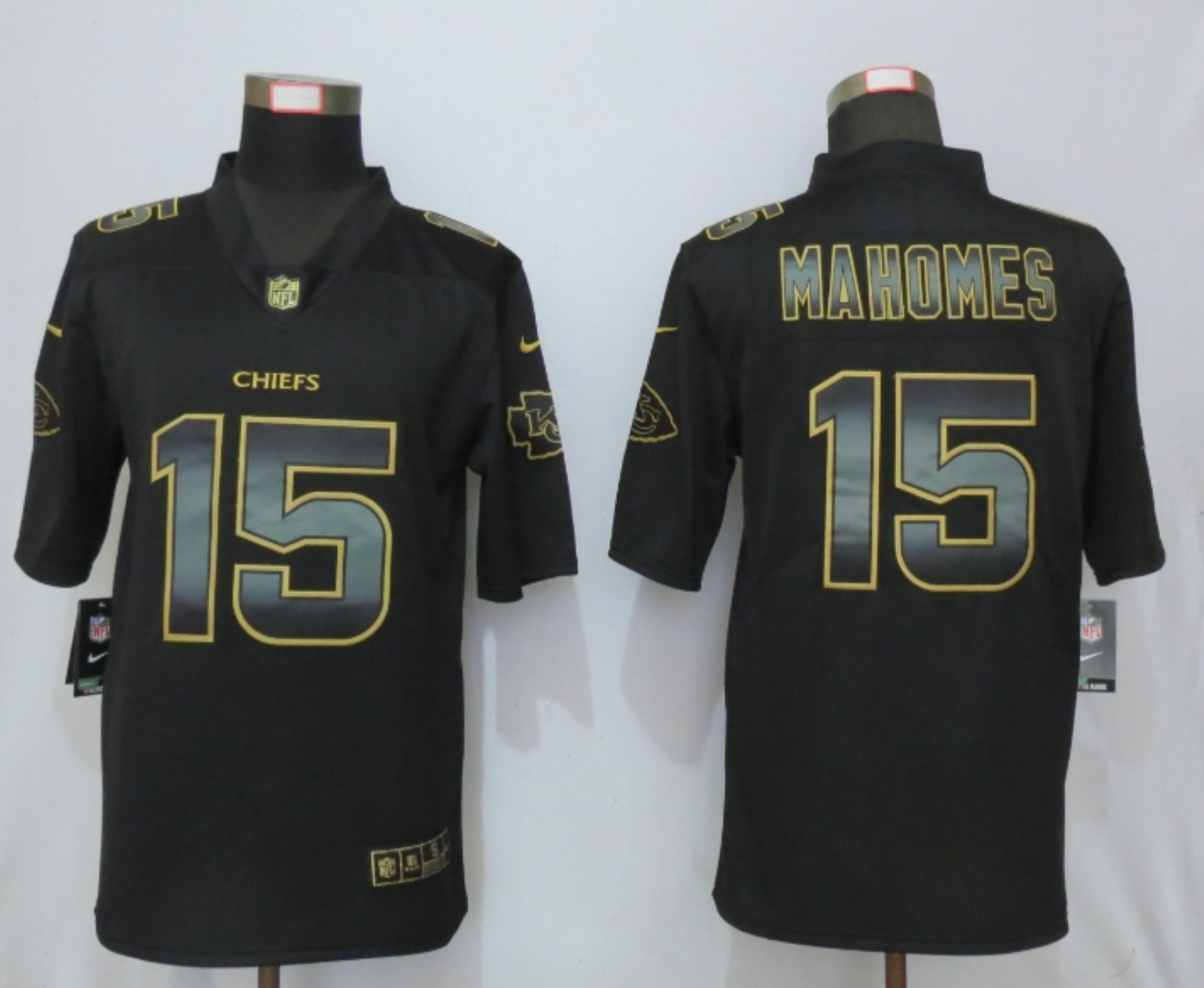 NFL Kansas City Chiefs #15 Mahomes Black Gold Vapor Limited Jersey