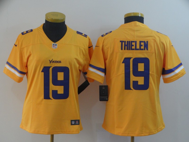 Womens NFL Minnesota Vikings #19 Thielen Inverted Yellow Jersey