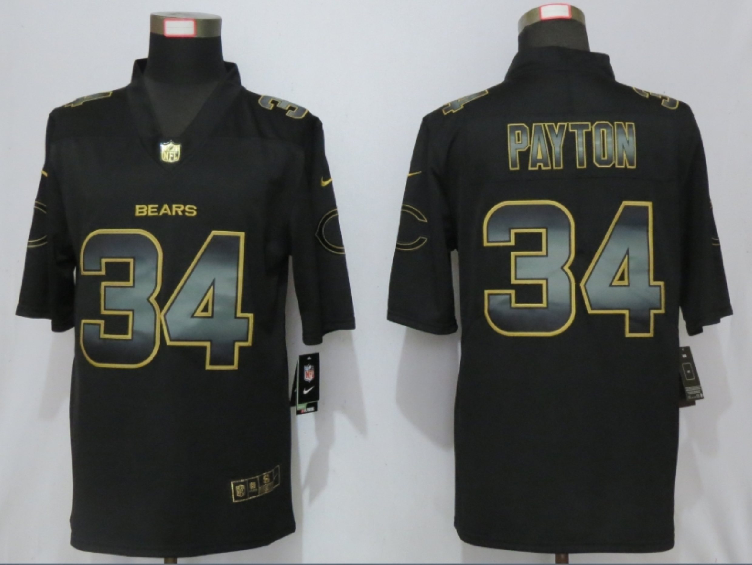 NFL Chicago Bears #34 Payton Black Gold Vapor Limited Jersey
