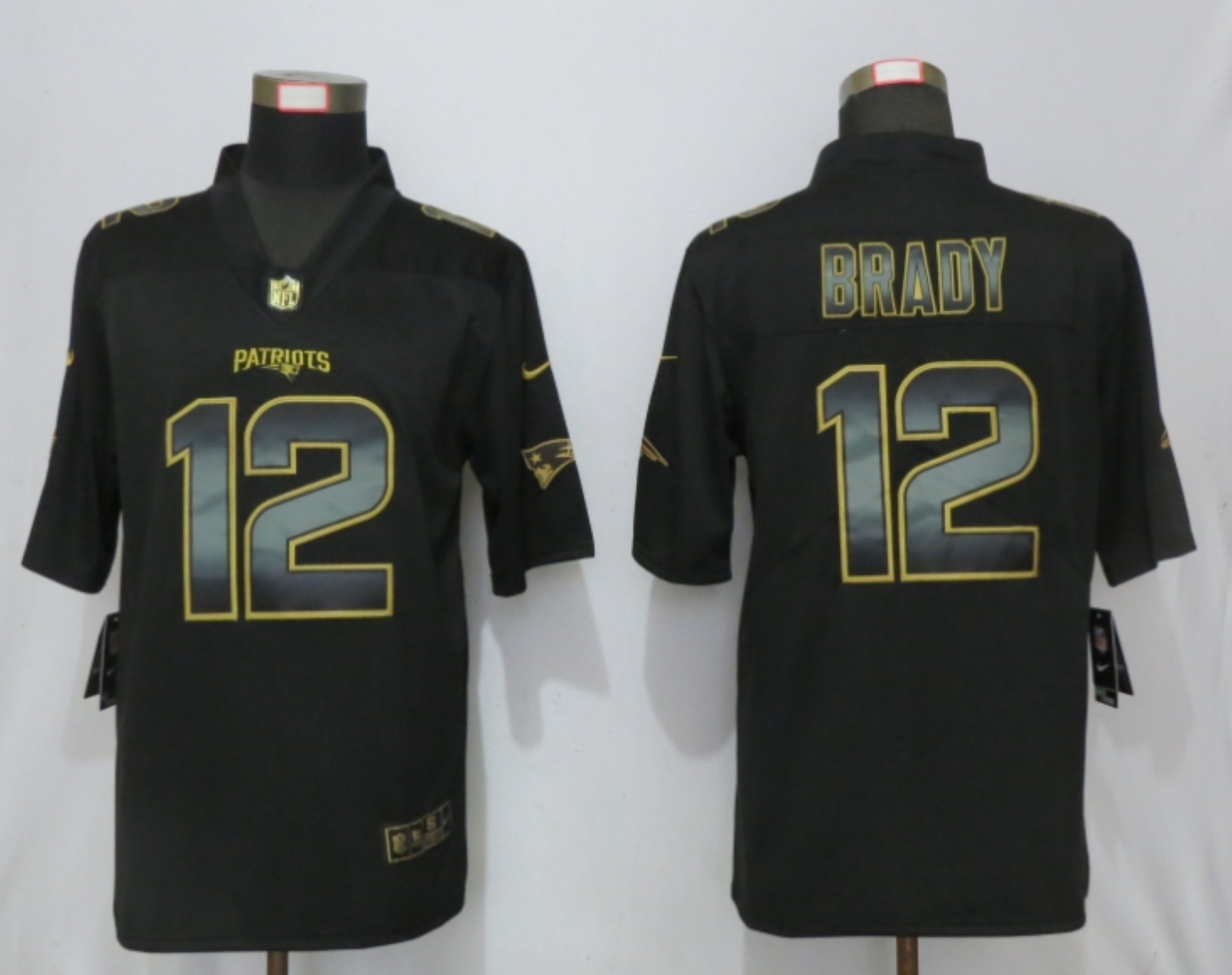 NFL New England Patriots #12 Brady Black Gold Vapor Limited Jersey