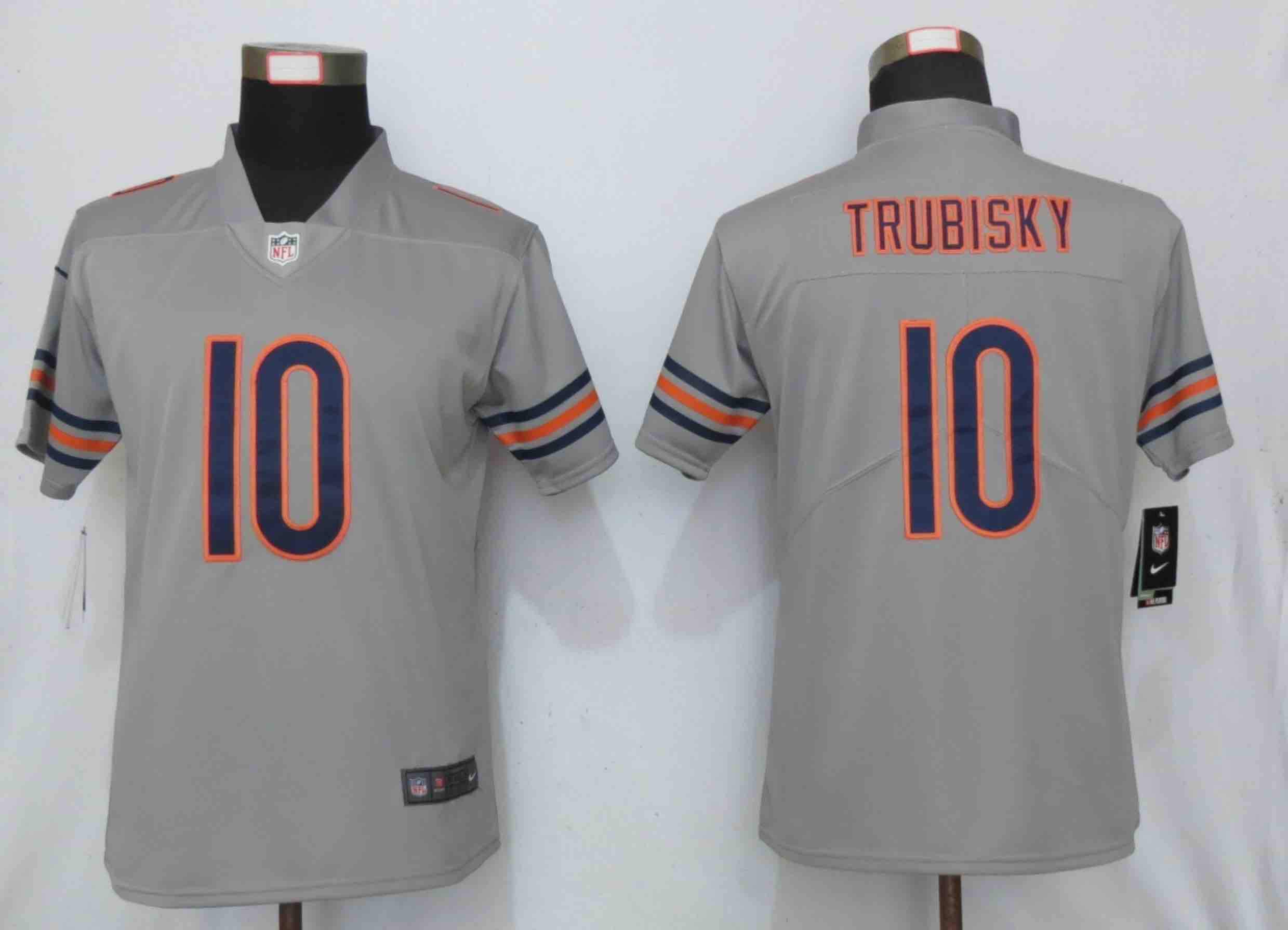Womens NFL Chicago Bears 10 Trubisky Vapor Silver Inverted Jersey
