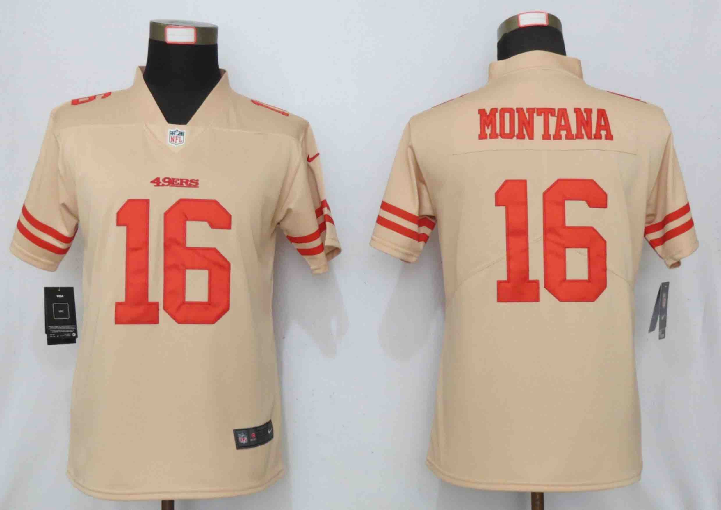 Womens NFL San Francisco 49ers 16 Montana Vapor Gold Inverted Jersey