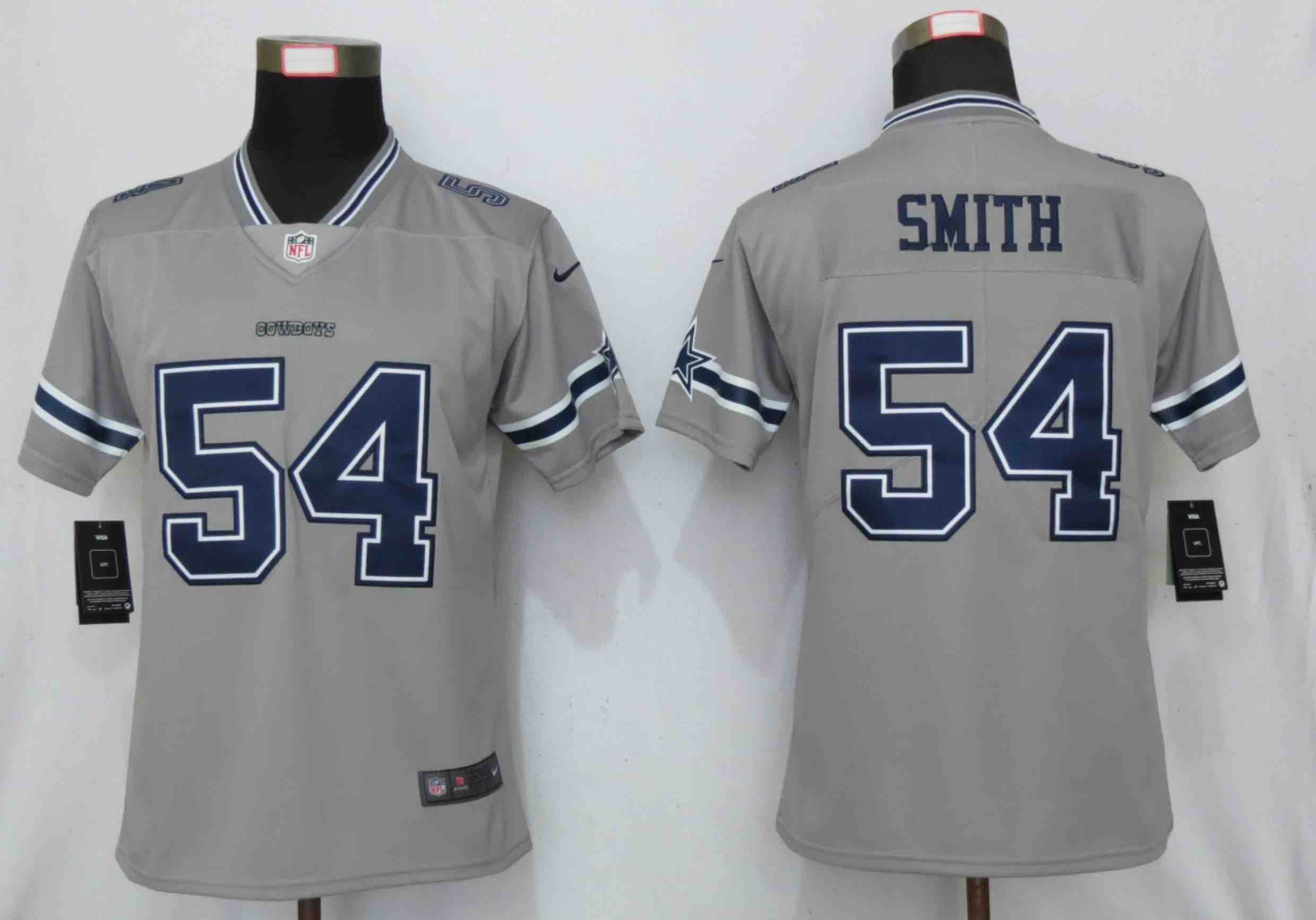 Womens NFL Dallas Cowboys 54 Smith Vapor Gray Inverted Jersey
