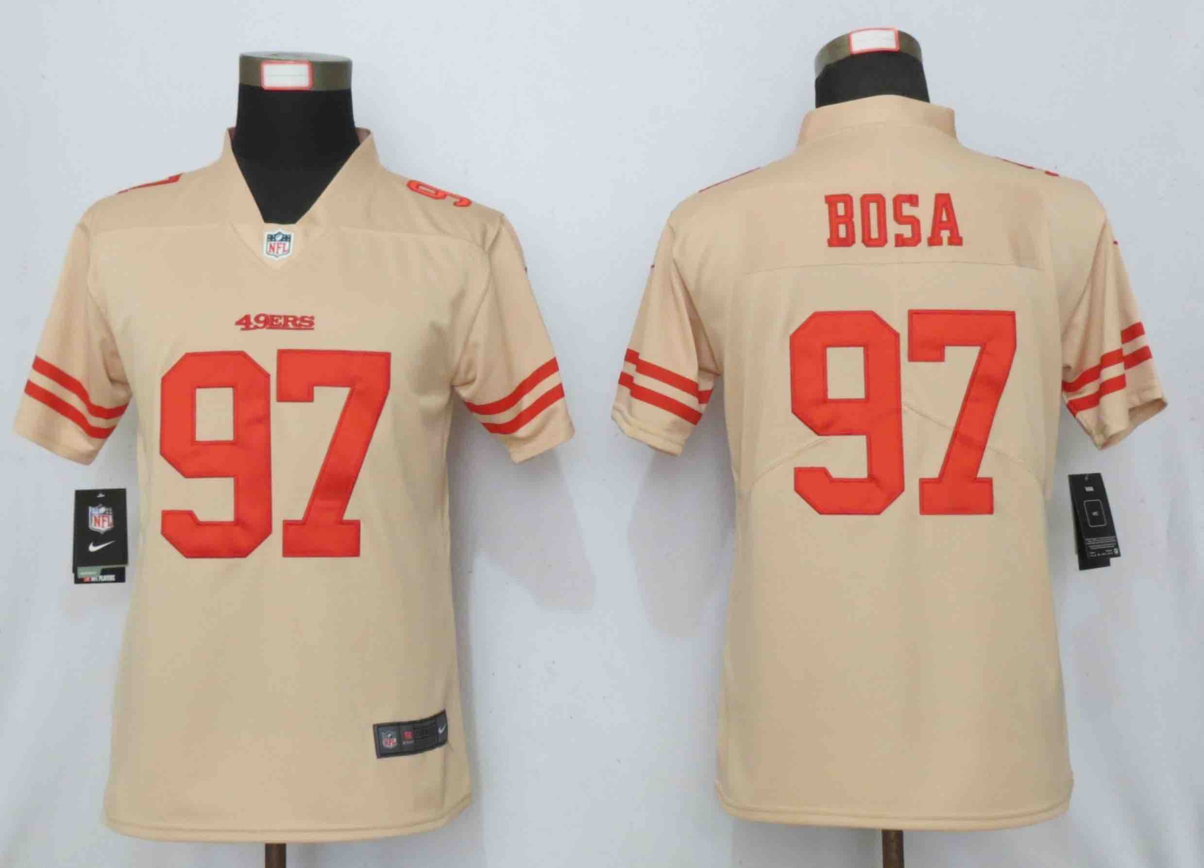 Womens NFL San Francisco 49ers 97 Bosa Vapor Gold Inverted Jersey