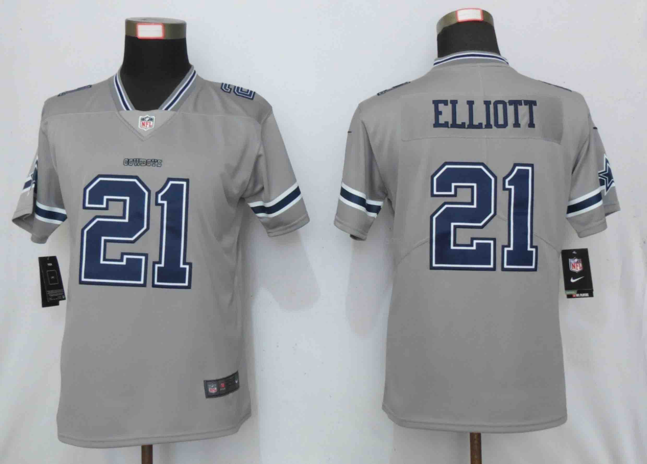 Womens NFL Dallas Cowboys 21 Elliott Vapor Gray Inverted Jersey