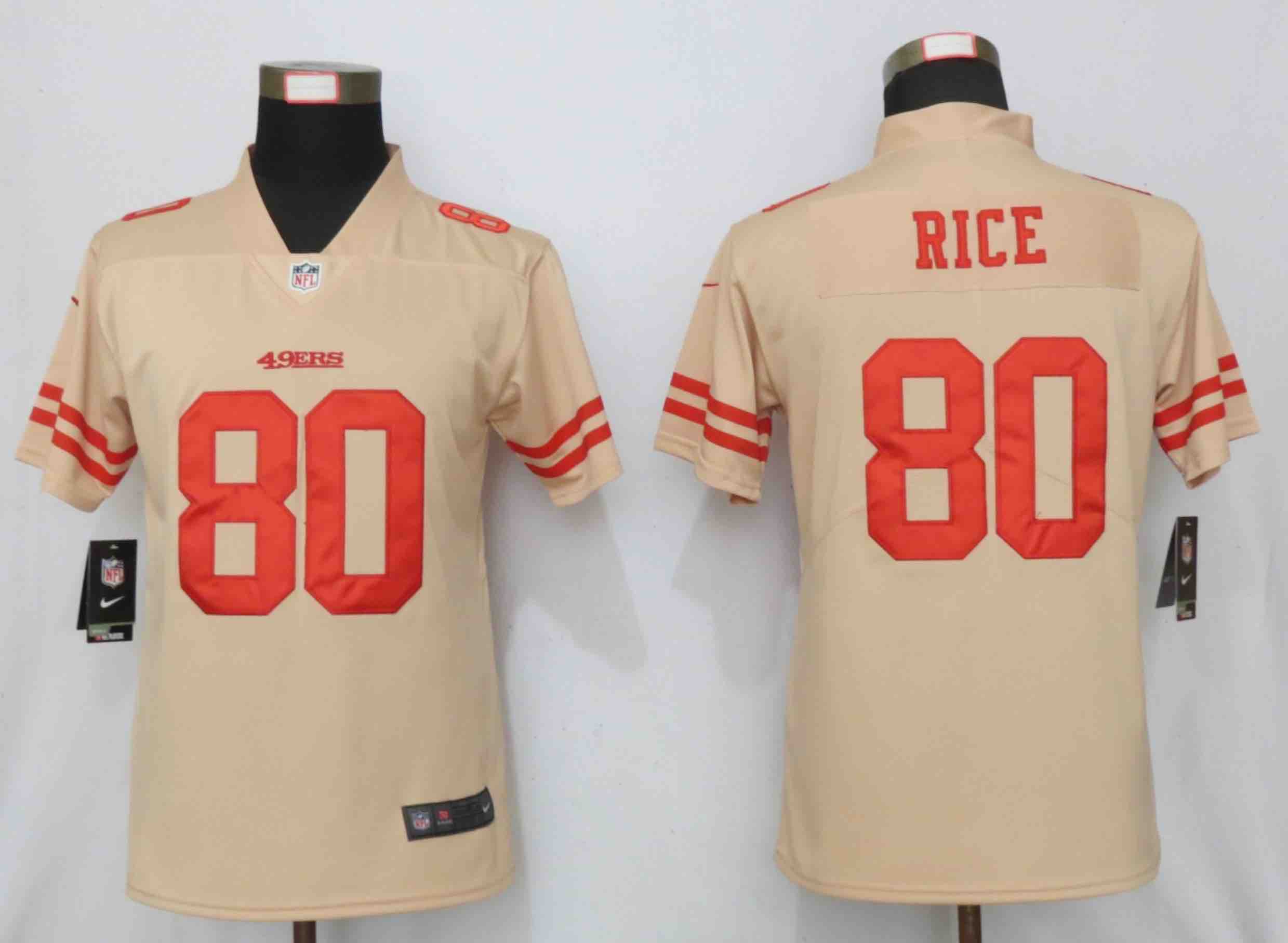 Womens NFL San Francisco 49ers 80 Rice Vapor Gold Inverted Jersey