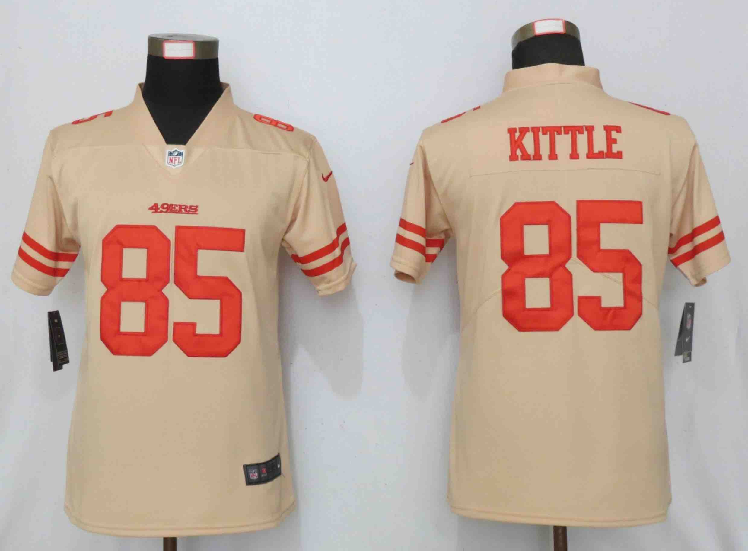 Womens NFL San Francisco 49ers 85 Kittle Vapor Gold Inverted Jersey