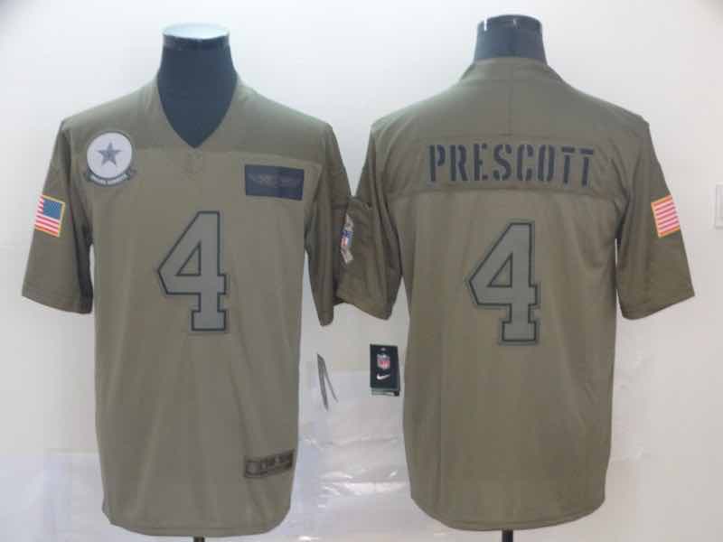 NFL Dallas Cowboys #4 Prescott Salute to Service Green Jersey