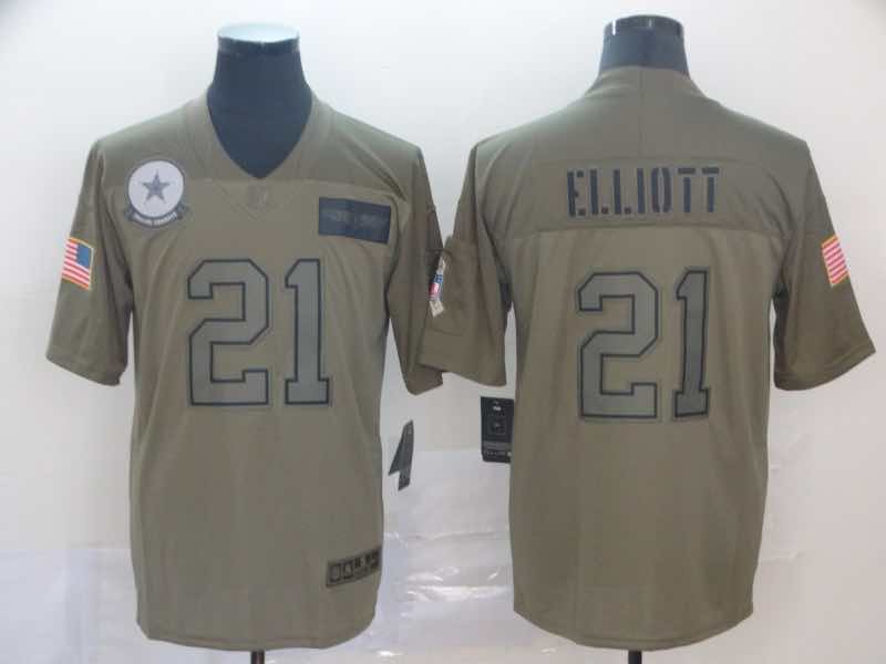 NFL Dallas Cowboys #21 Elliott Salute to Service Green Jersey