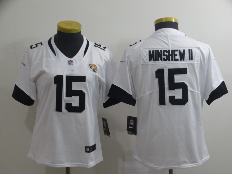 Womens NFL Jacksonville Jaguars #15 Minshew II White Vapor Limited Jersey