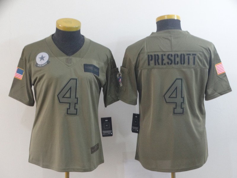 Womens NFL Dallas Cowboys #4 Prescott Salute to Service Jersey