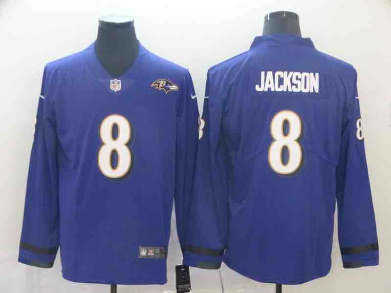 NFL Baltimore Ravens #8 Jackson Purple Long-Sleeve Jersey