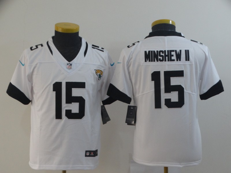 Kids NFL Jacksonville Jaguars #15 Minshew II White Vapor Limited Jersey