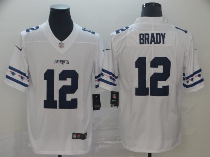 NFL New England Patriots #12 Brady White Sleeve Logo Jersey