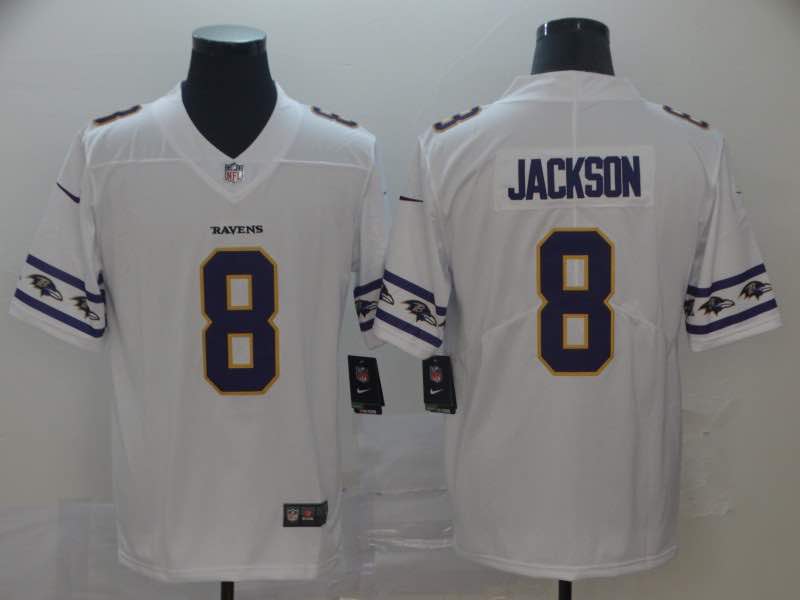 NFL Baltimore Ravens #8 Jackson White Sleeve Logo Jersey