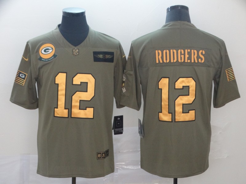 NFL Green Bay Packers #12 Rodgers Salute to Service Gold Jersey