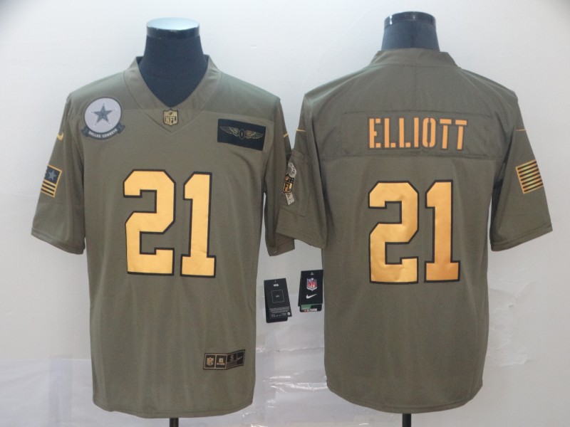 NFL Dallas Cowboys #21 Elliott Salute to Service Gold Jersey