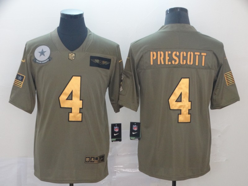 NFL Dallas Cowboys #4 Prescott Salute to Service Gold Jersey