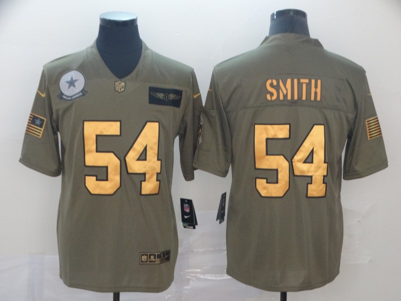 NFL Dallas Cowboys #54 Smith Salute to Service Gold Jersey