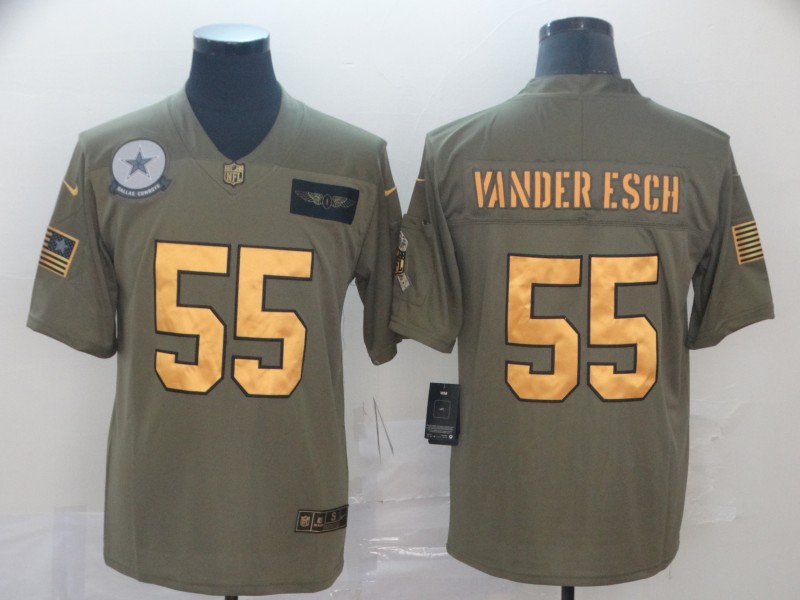 NFL Dallas Cowboys #55 Vander Esch Salute to Service Gold Jersey