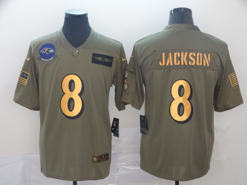 NFL Baltimore Ravens #8 Jackson Salute to Service Gold Jersey