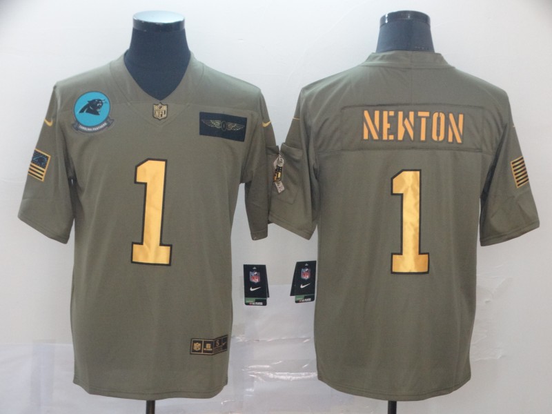 NFL Carolina Panthers #1 Newton Salute to Service Gold Jersey