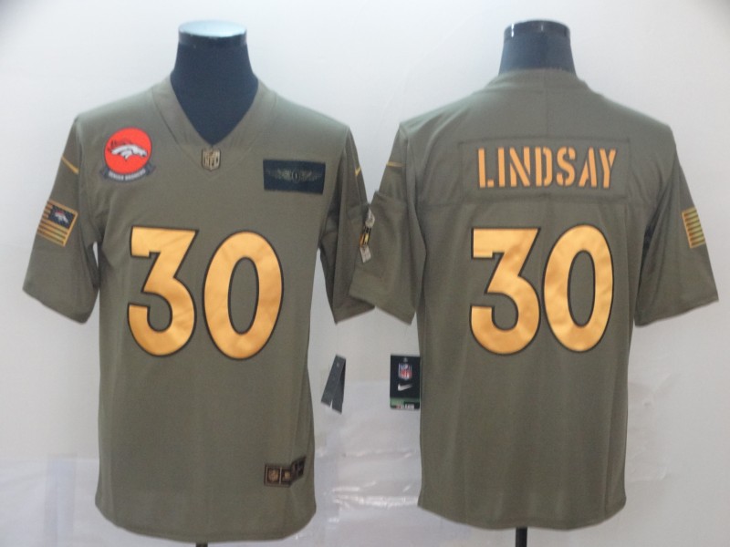 NFL Denver Broncos #30 Lindsay Salute to Service Gold Jersey
