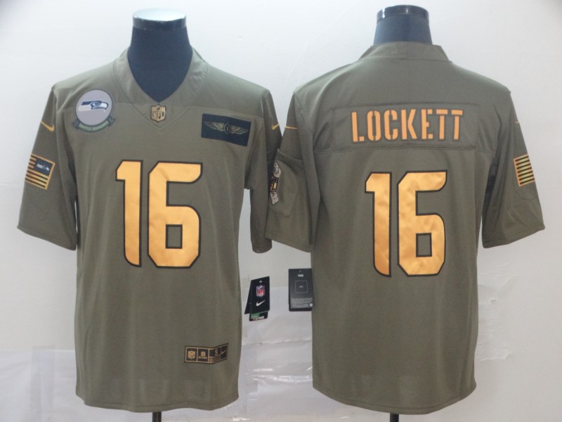 NFL Seattle Seahawks #16 Lockett Salute to Service Gold Jersey