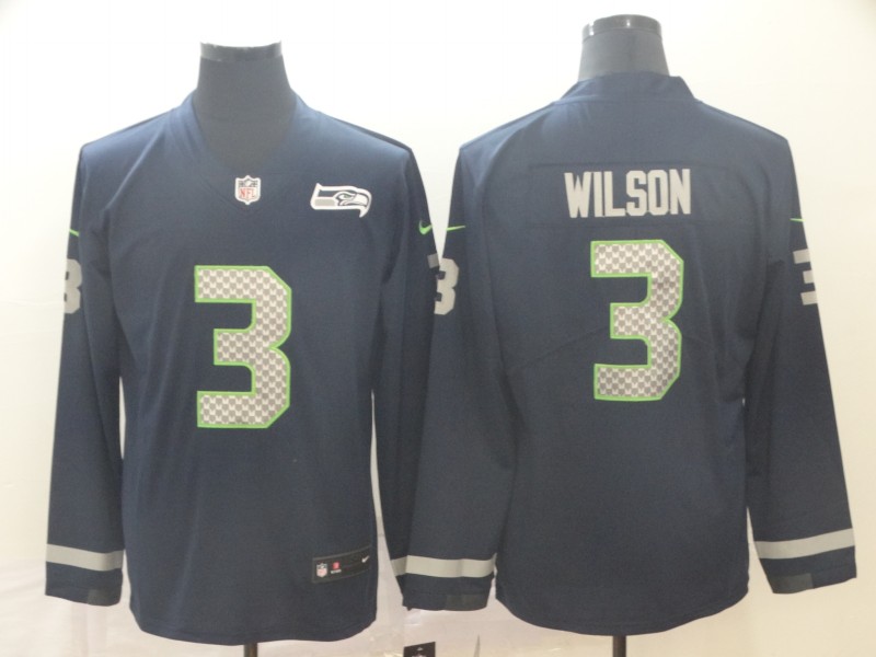 NFL Seattle Seahawks #3 Wilson Blue Long Sleeve Jersey