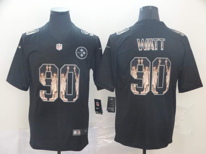NFL Pittsburgh Steelers #90 Watt Black the Statue of Liberty Jersey
