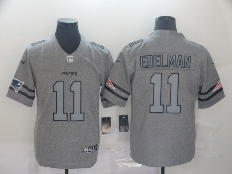 NFL New England Patriots #11 Edelman Grey Throwback Jersey