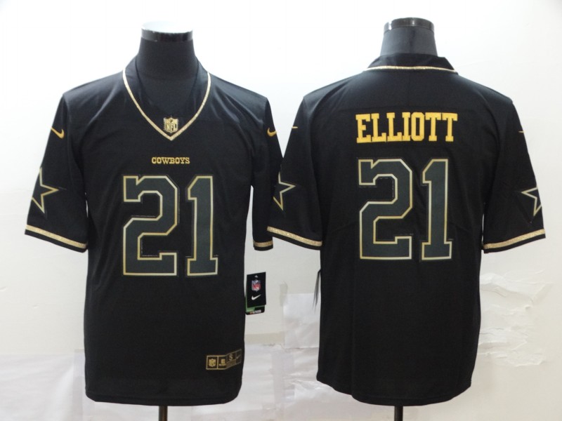 NFL Dallas Cowboys #21 Elliott Black Gold Limited Jersey