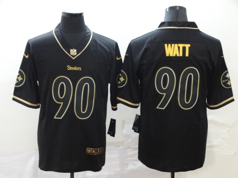 NFL Pittsburgh Steelers #90 Watt Black Gold Limited Jersey