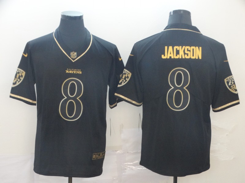 NFL Baltimore Ravens #8 Jackson Black Gold Jersey