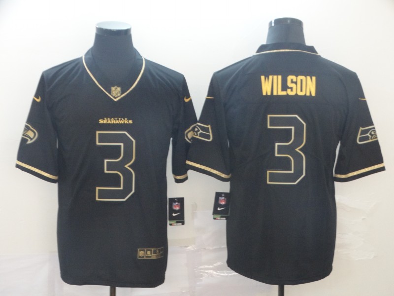 NFL Seattle Seahawks #3 Wilson Black Gold Jersey