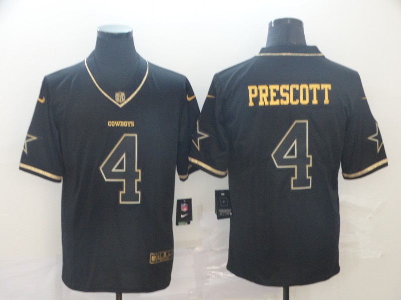 NFL Dallas Cowboys #4 Prescott Black Gold Jersey