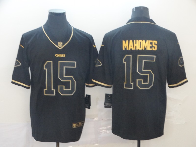 NFL Kansas City Chiefs #15 Mahomes Black Gold Jersey