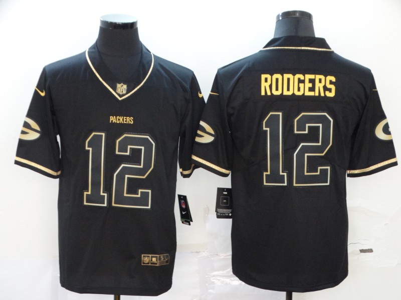 NFL Green Bay Packers #12 Rodgers Black Gold Jersey