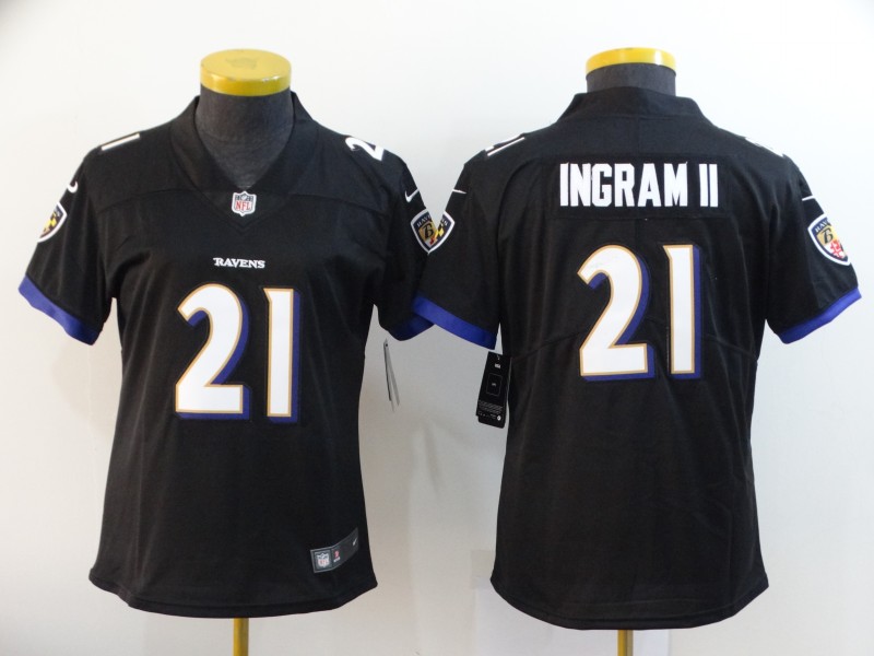 Womens NFL Baltimore Ravens #21 Ingram II Black Limited Jersey