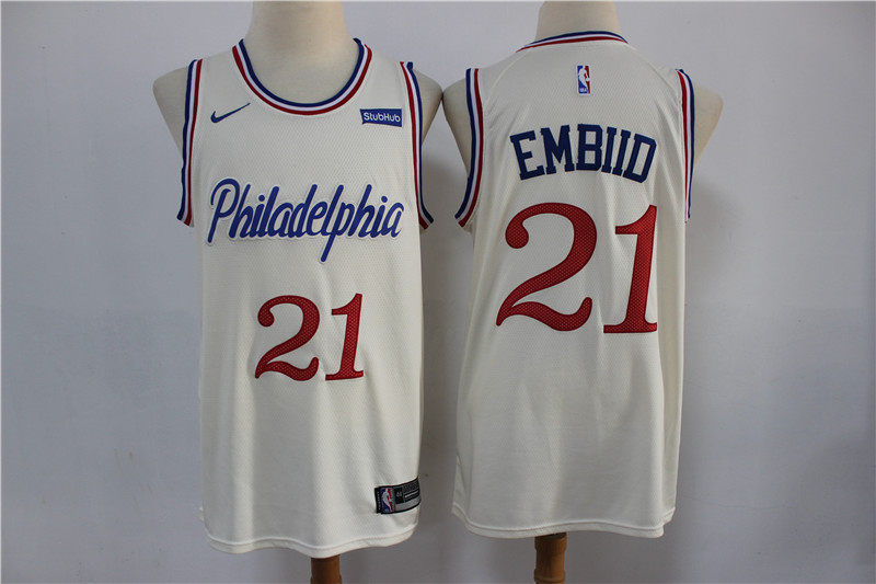 NBA Philadelphia 76ers #21 Embiid Cream Jersey