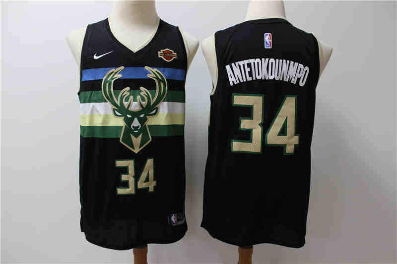 NBA Milwaukee Bucks #34 Antetokounmpo Blac Jersey