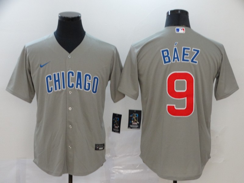 Nike MLB Chicago Cubs #9 Baez Grey Game Jersey