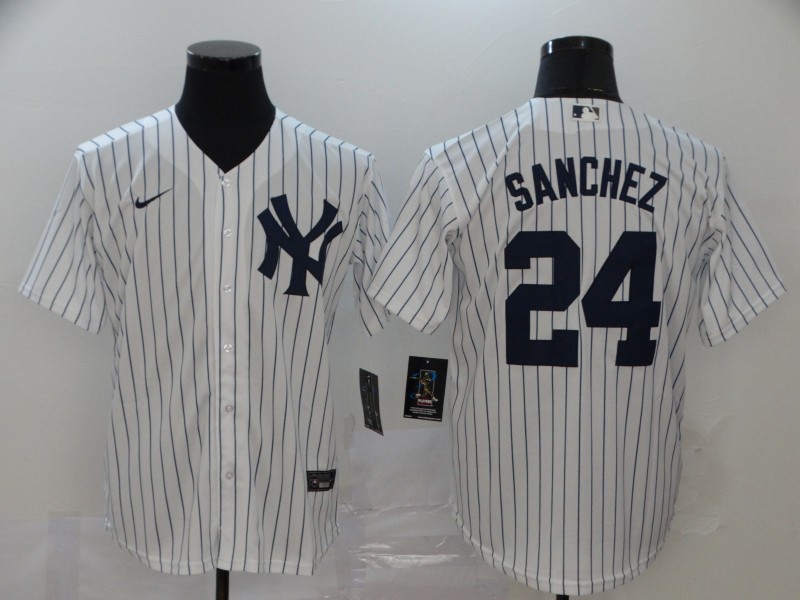 Nike MLB New York Yankees #24 Sanchez White Game Jersey