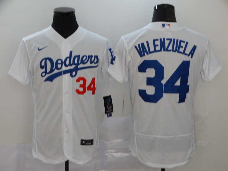 Nike MLB Los Angeles Dodgers #34 Valenzuela White Elite Jersey